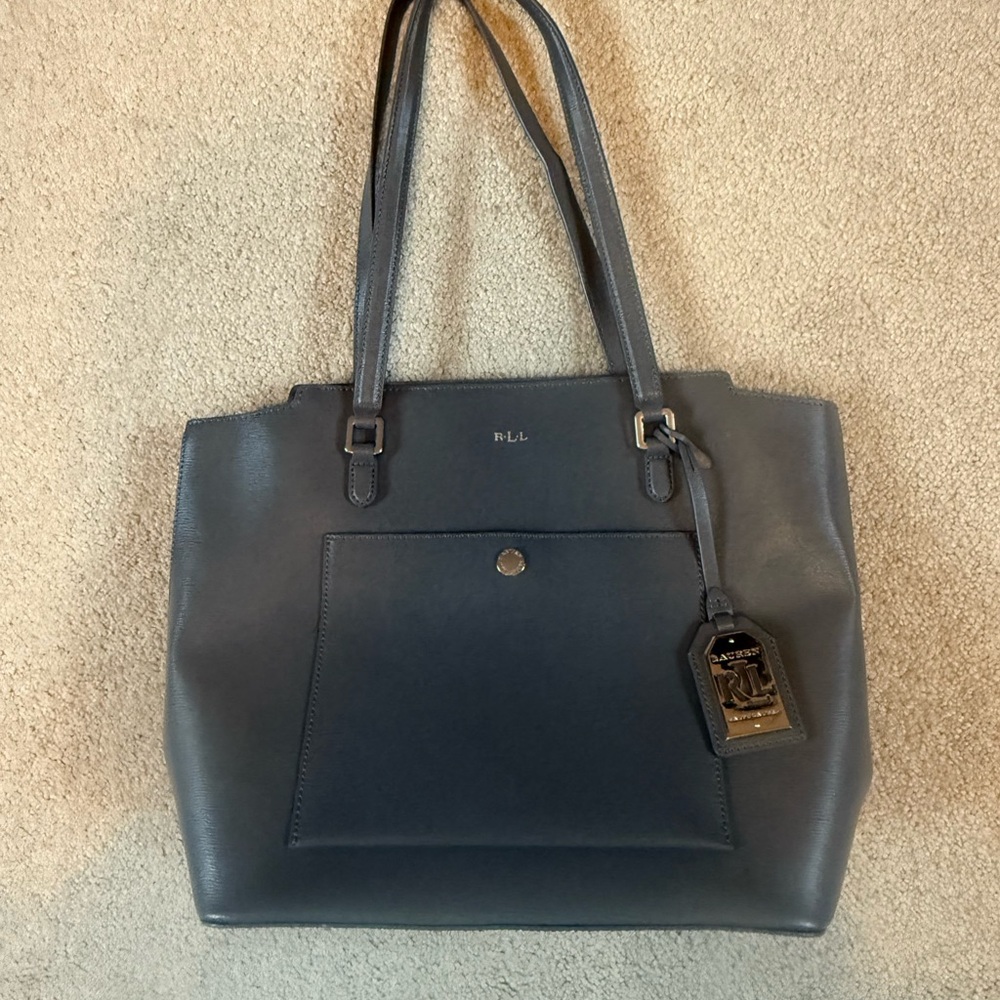 Ralph Lauren gray leather tote